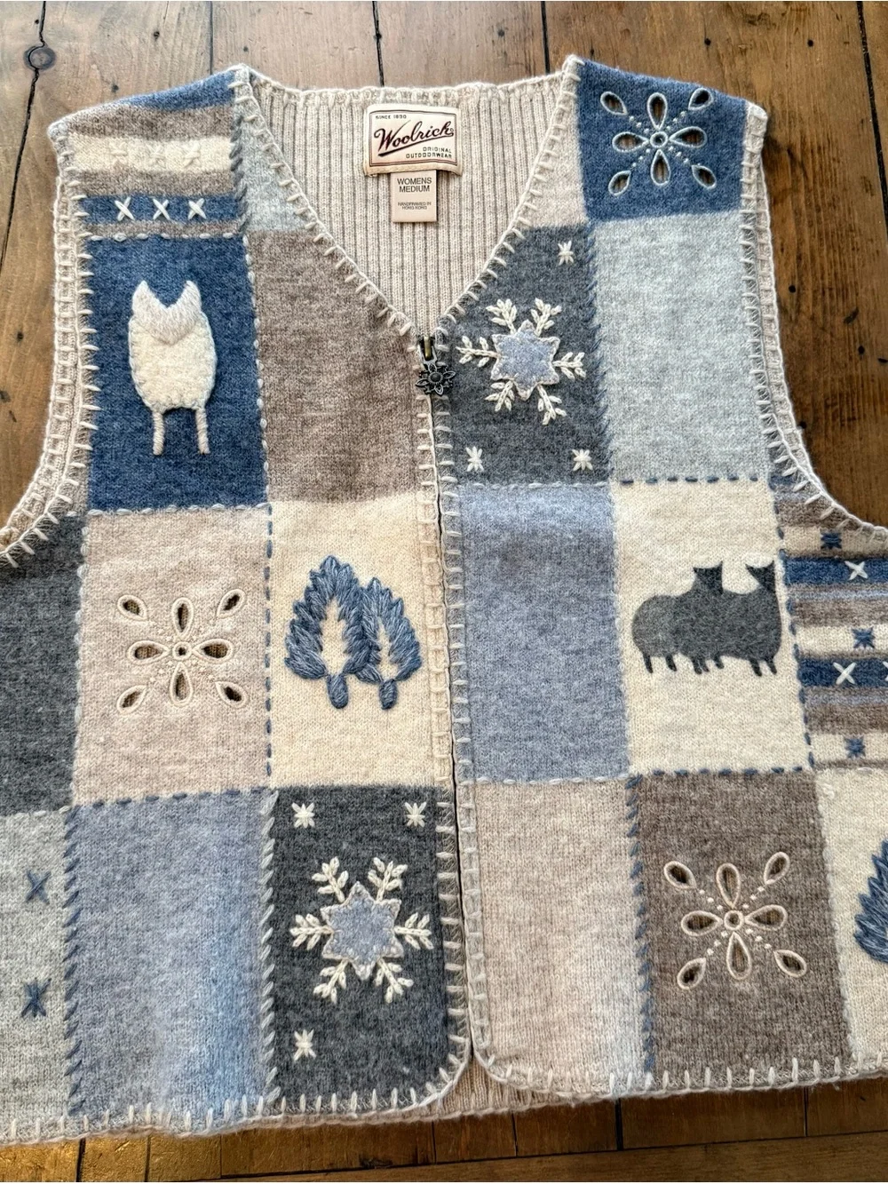 Woolrich Patchwork Wool-Blend Vest in Blue, Cream & Gray Tones